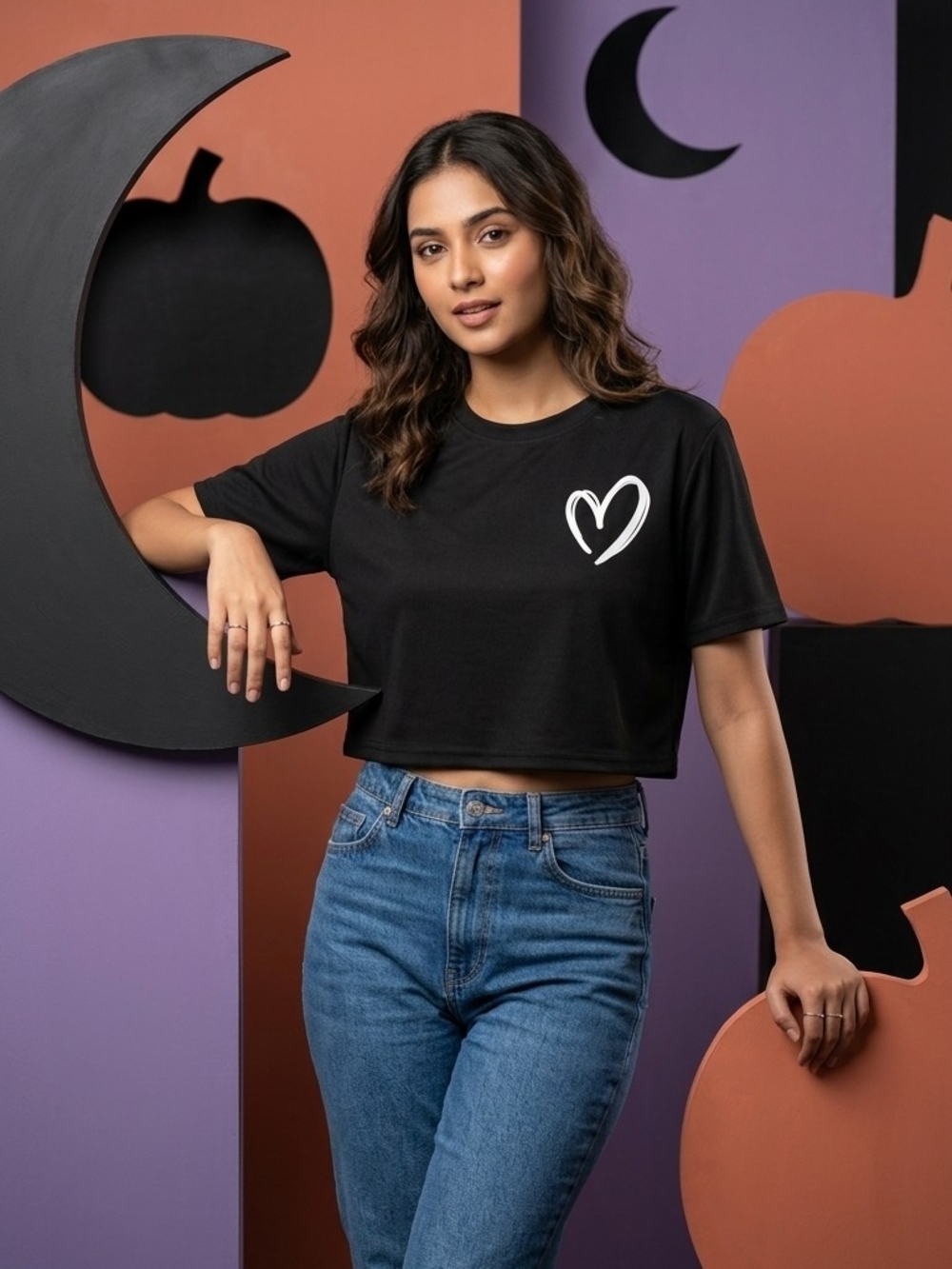 Black Heart Graphic Cropped Tee - Women's Short Sleeve Top